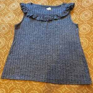 Anthropologie / Ella Moss Navy/White Herringbone Top W/Ruffle Size M